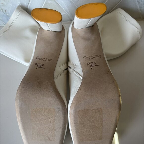 Oncept Size 8 Ankle Bootie Oval Heel Zipper White Orange Lyon Boot Square Toe - Picture 9 of 10